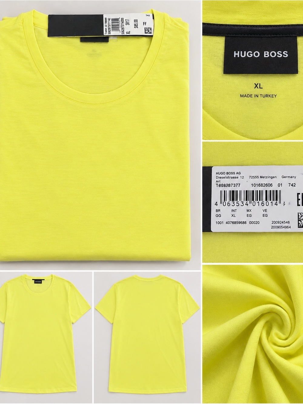 Hugo Boss Men’s Bright Yellow Crew Neck Short Sleeve Tee